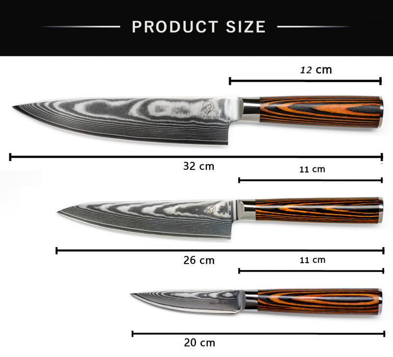 Wolfblood Zeuß Santoku Damastmesser Küchenmesser LH Lifestyle Kochmesser Damastmesser Set